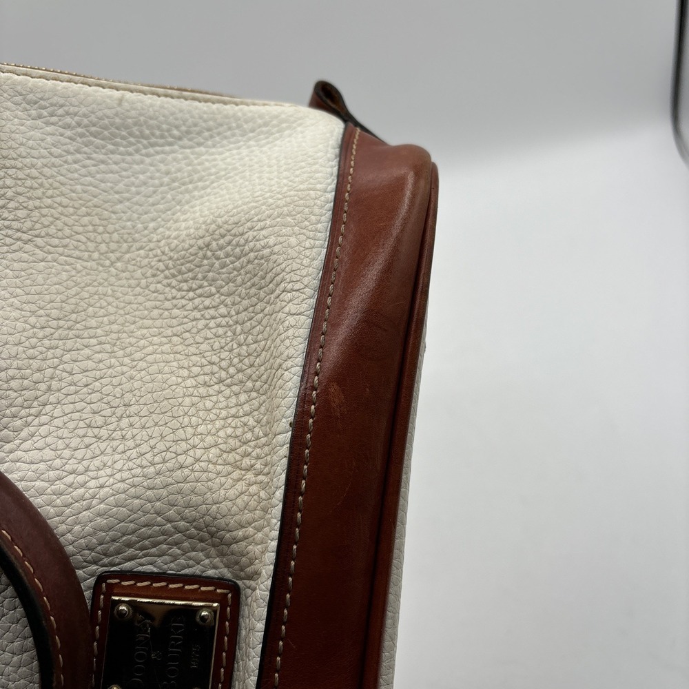 Dooney & Bourke Zip ZIp Satchel Pebbled Leather White Tan Domed Purse Double Zip - Picture 9 of 16